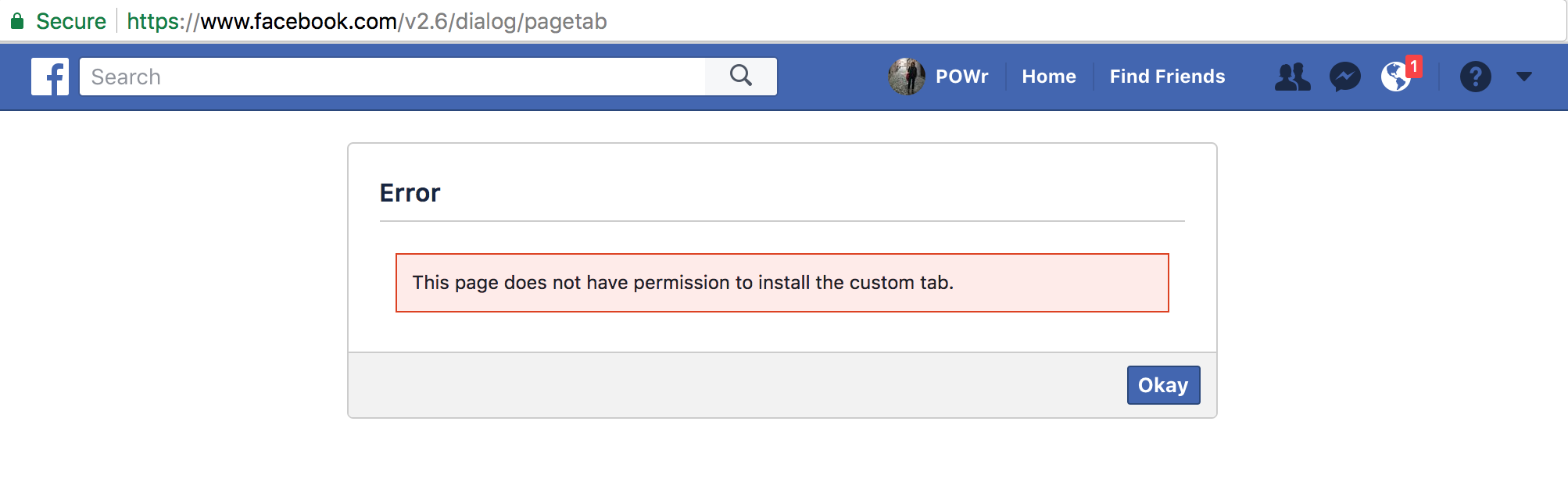 Facebook This Page Does Not Have Permission To Install The Custom Tab Error Powr